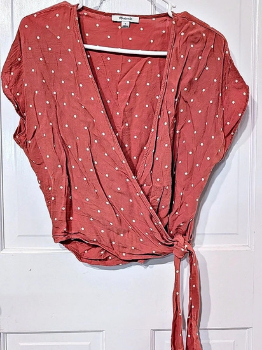 Madewell Wrap Polka Dot Blouse Coral & White Medium